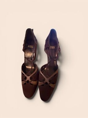 Stuart Weitzman Dark Brown Strappy Cutout Heels